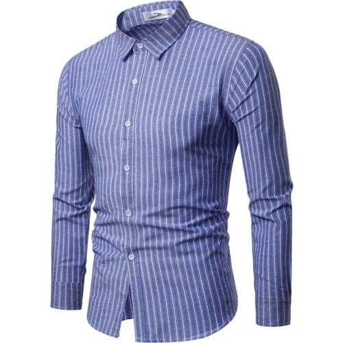 2021 Autumn New Simple Blue Striped Slim Long Sleeved Shirt Plus Size Casual Lapel Single-breasted Thin Men Shirt Free Shipping