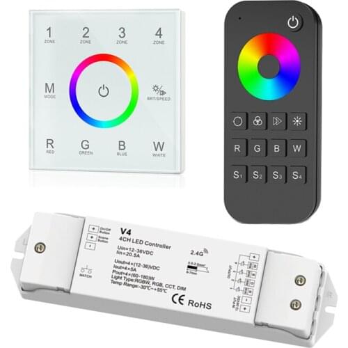New T14 Led RGBW Strip Controller Touch Panel 4 Zone RGB RGBW String Ribbon Use 5A 4 Channel CV Wireless Receiver RT4 RF Remote