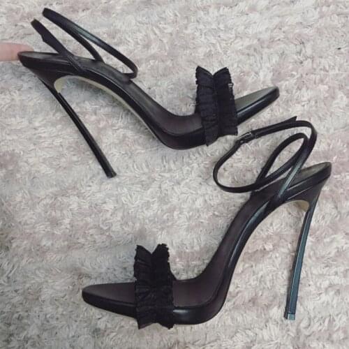 Sexy Back Strap Lacework Sandals Summer Female Simple Strappy Stiletto Blade Heels Open Toe Party Dress High Heels Shoe
