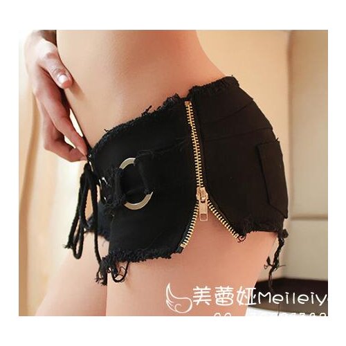 Sexy Drawstring Vintage Jeans Hot Shorts Zipper Open Micro mini Bikini Denim Shorts Low Rise Culb Dance Wear Pole dancing FX33