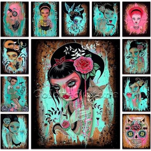 5D Full Square Diamond painting embroidery Cross stitch sexy lady skull head beauty girl 3D DIY Round Drill Drawing mosaic L215