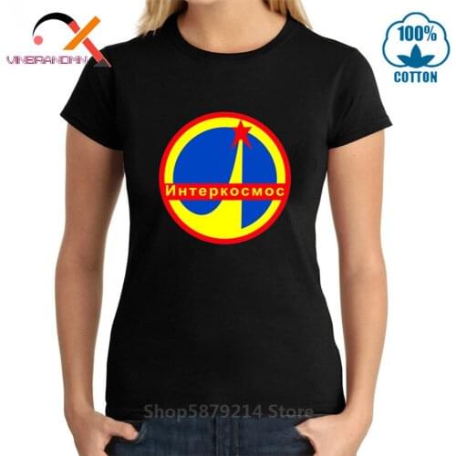Casual New CCCP Intercosmos in Russian Logo Tshirts woman Short Sleeve High Quality Cotton Tops Soviet Union CCCP Hot T shirt
