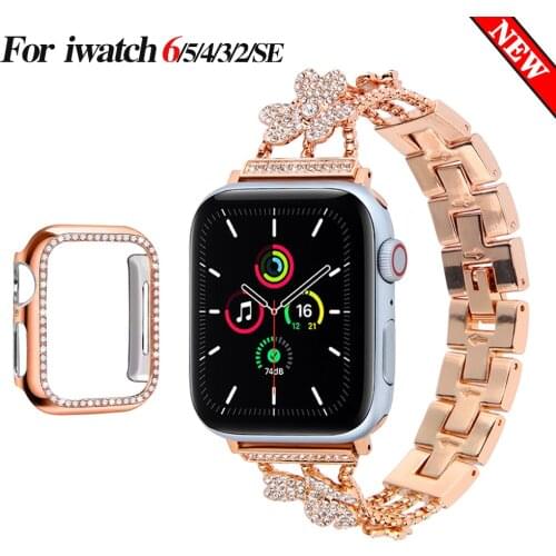 For Apple Watch Band Series 6 5 4 3 2 1 Women Lady Diamond Band Strap for iWatch 6 44MM 40MM 42MM 38MM Stainless Steel Bracelet