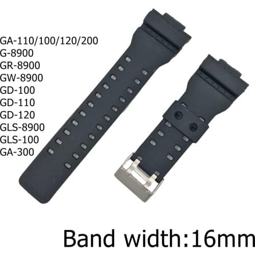 16mm Silicone Watchband for Casio G-Shock Black Rubber Diving Waterproof Replacement Bracelet Band Strap Watch Accessories