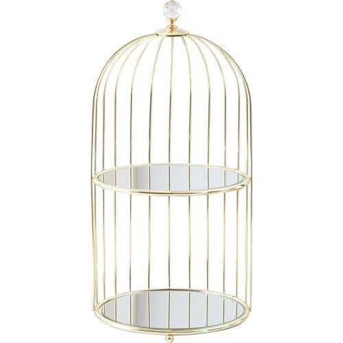 Bird Cage Storage Rack Marble Texture Double Layer Tempered Glass Metal Decorative Trays Dressing Table Cosmetic Display Rack