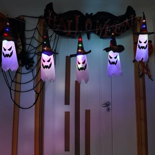 3m Wizard Hat String Lights Glowing Ghost Halloween Home Garden Yard Trees Hanging Decoration Dark Horror Lantern Light 2 Modes