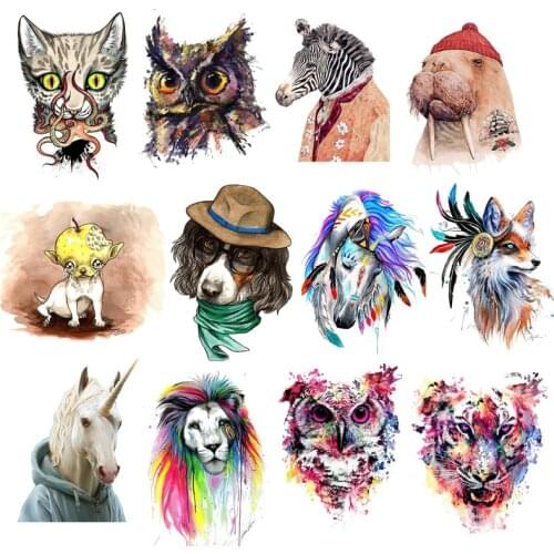 Animals Head Iron On Heat Transfer Printing Vinyl Patch Animals Stickers for Clothes Washable A-level Thermal Patches Wholesale