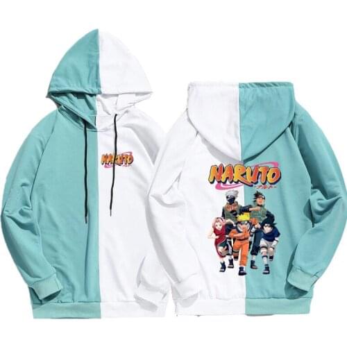 Japanese Anime Naruto Men Hoodies Kakashi Sasuke Sakura Printing Stitching Color Fashion Couples Sweatshirt Pullover Casual Tops