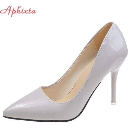 Aphixta 2021 Shoes Women Pumps High Heels Pointed Toe Thin Heels 7cm 10cm Shoes Wedding Party Leisure Nude Super Big Size 48