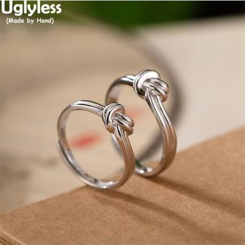 Uglyless 1 Piece Concentric Knots Lovers Rings Handmade Men Women Glossy Silver Rings Solid 925 Sterling Silver Couples Jewelry