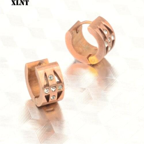 XLNT Brand New Design Fashion Charm Austrian crystal hoop earrings Geometric Round Shiny rhinestone Small earring jewelry women