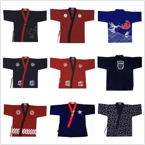 Japanese Women Men Restaurant Bar Clothes Chef/Cook Coat Jackets Uniform, Sushi/Sashimi/Salmon, 3 Size