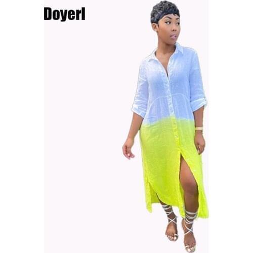 Contrast Color Patchwork Long Shirt Dress Women Autumn Turn Down Collar Side Split Button Up Loose Oversized Casual Shirt Dress