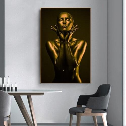 Golden Body Art Sculpture Oil Painting Picture Poster Canvas Print Painting Wall Art Living Room Home Decoration