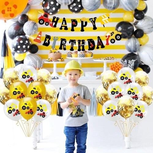 1Set Construction Birthday Excavator Vehicle Banners Tractor Inflatable Air Balloons Baby Shower Boys Birthday Party Supplies