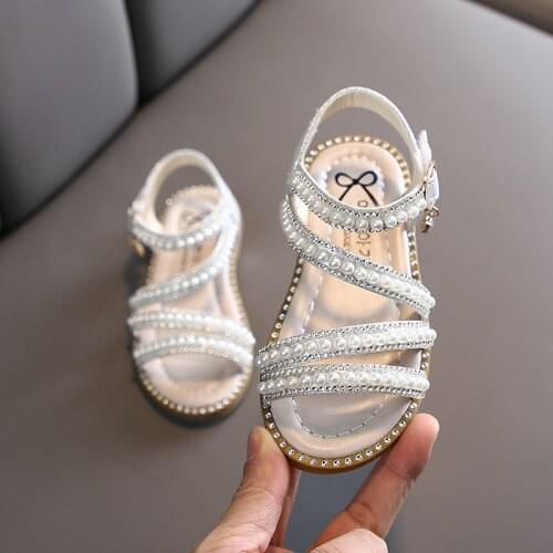1 2 3 4 5 6 7 8 9 10 11 12 Years Fashion Beaded Children Silver Sport Sandals For Kids Girl Summer Princess Crystal Baby Shoes