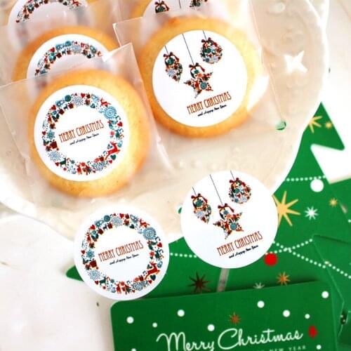120 pcs White Merry Christmas Cookie Bag Candy Bag Gift Box Sealing Stickers
