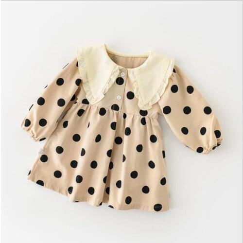 2021 Korea style girls dots dress fashion cotton full sleeve autumn girls dresses