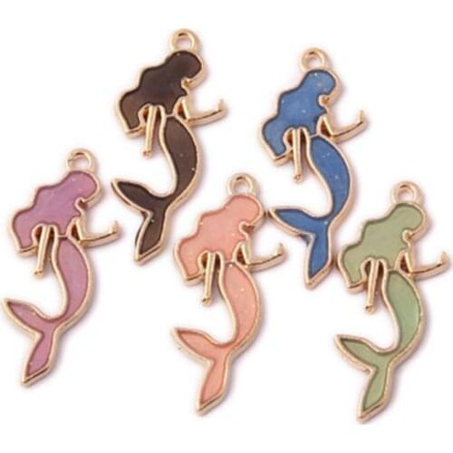 30MM 50Pcs Mix Colors Mermaid KC Gold Color Alloy Pendants Jewelry Charms