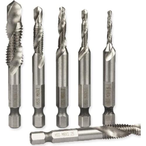6Pcs M3-M10 High Speed Steel Drill Bit 1/4inch Hexagonal Thread Spiral Screw Tap