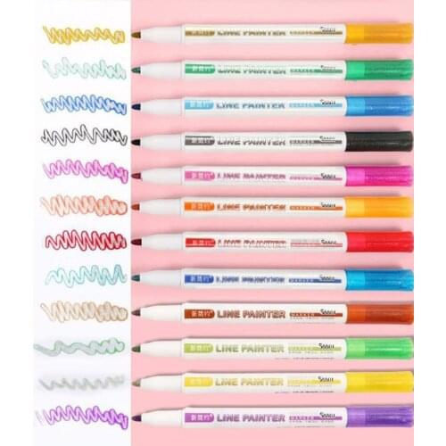 8 pcs/set Colors Double Lines Contour Art Pens Markers Out Line Pen Highlighter Scrapbooking Bullet Diary Graffiti Poster Card