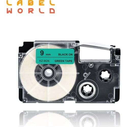 9mm casio label tape black on green compatible label tapes xr9gn 9gn XR-9GN for KL-60 typewriter KL-60SR kl120 label printers