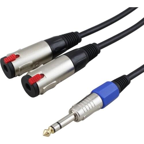 KQ7790 6.35mm 1 to 2 Audio Cable 6.35mm TRS Male to 2x 6.35mm Female Audio Extension Cable High Quality OFC Oxygen-free Copper