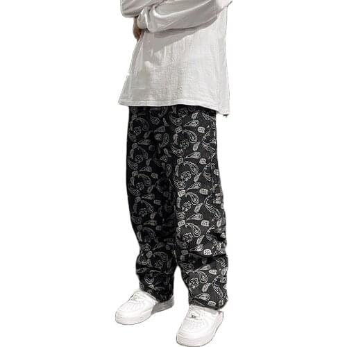 Bandana Baggy Jeans for Men Oversize Pants Spring Embroidery Paisley Straight Wide Denim Trousers Hiphop Trousers Clothes 2021