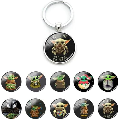 Disney Lovely Star Wars Round Glass Cabochon Keychain Car Pack Keychain Ring Bracket Small Accessories Keychain Children’s Gifts