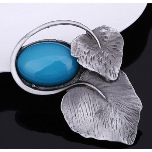 10PCS Natural Stone Double Leaves Brooch Pins Fashion Women Costume Accessories for Wedding Party Vintage Jewelry XZ201