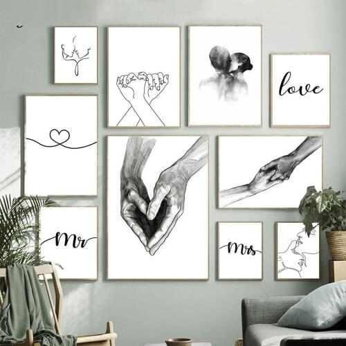 Black and white Abstract Hand Canvas Art Painting Love Sweet Picture Wall Art Home Decor Poster and Print for Living Room
