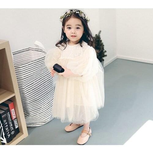 Girl Princess Dress Baby Girl Long Sleeve Lace Dress Girl Perspective Dress 2 Colors 5 p/l