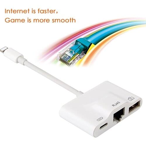For Lightning to Premium Ethernet Adapter RJ45 LAN Wired Network Cable USB Camera Reader Overseas Travel Compact for iphone/ipad