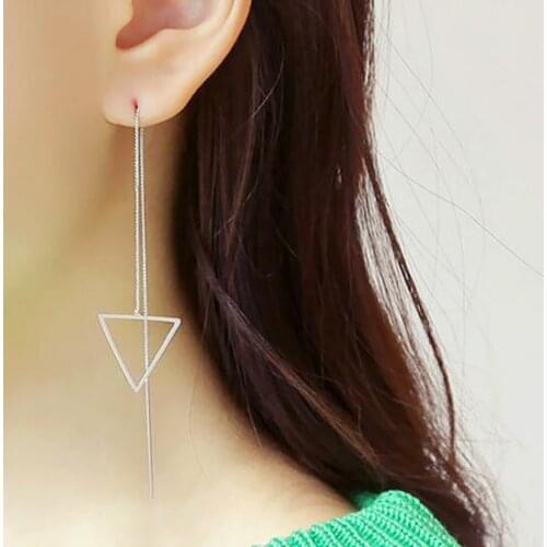 Ey384 Wedding party Trendy Simple temperament geometric alloy triangle long tassel Ear line earrings Female jewelry accessories