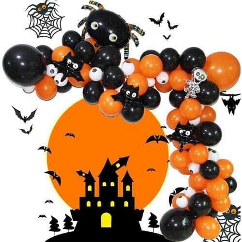 Global Balloon Arch Kit Halloween Balloons Garland Kit DIY Big Spider Skull Bat Foil Balloon for Halloween Party Home Decoration