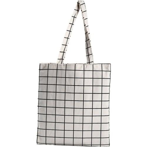 Canvas Tote Bag Eco Shopping Bag Daily Use Foldable Handbag Large Capacity Plaid Canvas Tote For Women Female Shopper Bag