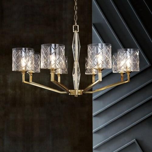 Post-modern personality copper chandelier simple and fashionable household glass lamp for living room/dining room/bedroom/study