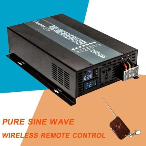 Pure Sine Wave Power Inverter 2000W 24V DC to 220V AC Solar Panel Inverter Converter 12V/24/48V to 120V/230V/240V Remote Control