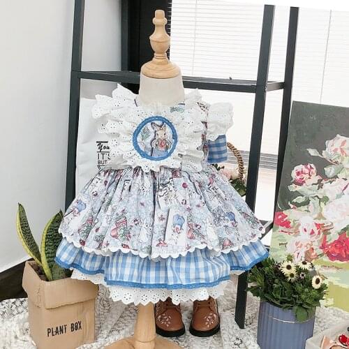 Spanish Court Princess Dress Allover Printed Rabbit baby birthday party Gift dress girls christmas dress kids dresses for girls