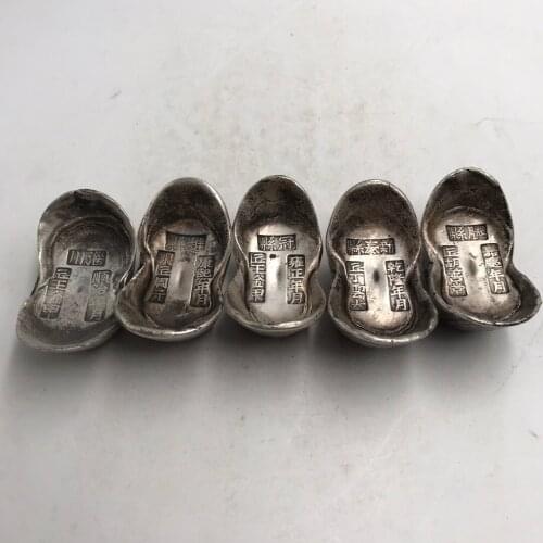 Collection China Archaize Five Emperors of the Qing Dynasty White Copper Silver Plated Ingot Statue Decoration