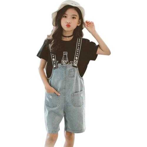 Girls Summer Clothes Set Kids Clothing New Girl Clothes Casual Costume For Children 6 8 12 Year Teen T-Shirt+Jumpsuit 2 Pcs