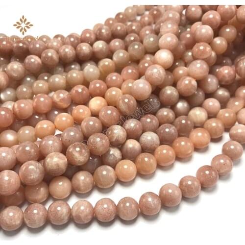 Genuine Grade A Peach Moonstone Round Loose Beads 15" Strand 6 8 10MM Pick Size For Jewelry Making Needlework Accessories