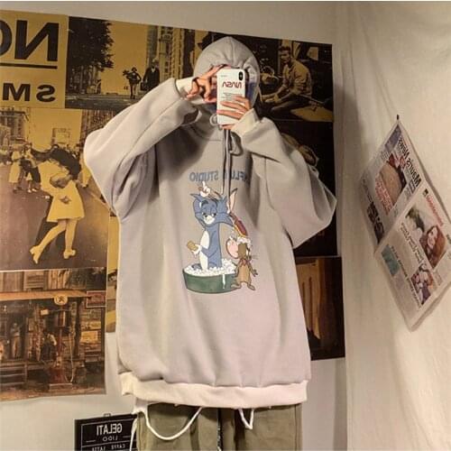 Cute Cartoon Printed Sweatshirts Tops Couple Hoodies Men Autumn Loose Long Sleeve Japan Hoodies Men Women Harajuku Tops Boys