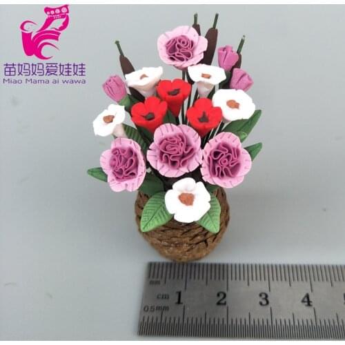 Mini Flower Basket doll house DIY decoration green plants for barbie doll blythe doll house furniture
