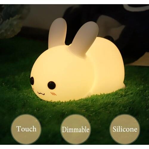 Cute Rabbit Silicone Lamp Soft Kids Night Light USB Charging Two Color Dimmable Bedside Lamp for Bedroom Childrens Room