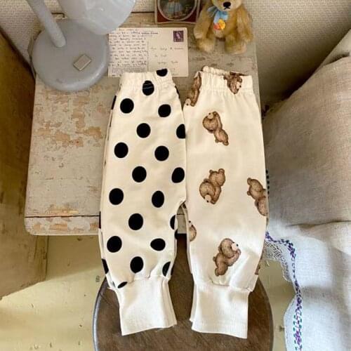 2021 New Autumn Korean Baby Harem Pants Cartoon Bear Newborn Boys Girls Leggings Cotton Kids Casual Cozy Pants For Toddler