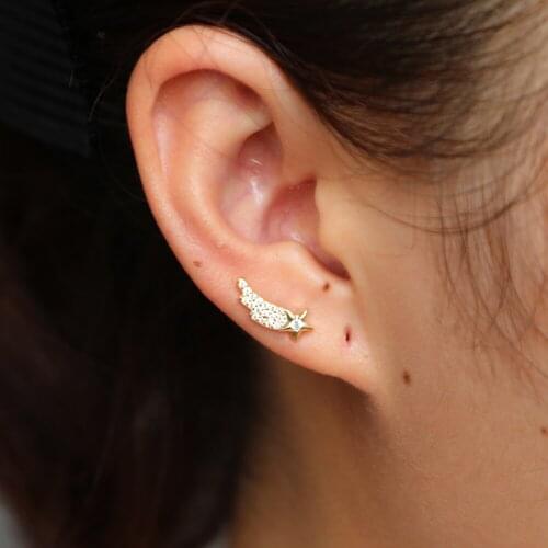 New Fashion Genuine 925 Sterling Silver Statement Feather Fly Fairy Wings Stud Earrings Girls Lady Earring Party Silver Jewelry