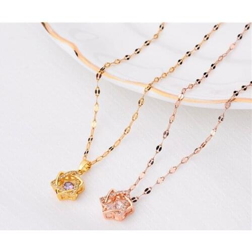 New Fashion Hexagons Crystal Pendant Exquisite Elegant Girl Inlay Zircon Titanium Steel Necklace Charm Womens Nightclub Jewelry