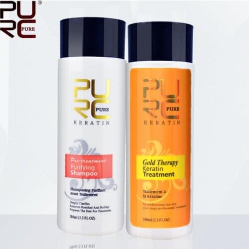 New product PURC Gold therapy keratin hair straightening advanced formula best hair care Green apple smell 100ml set