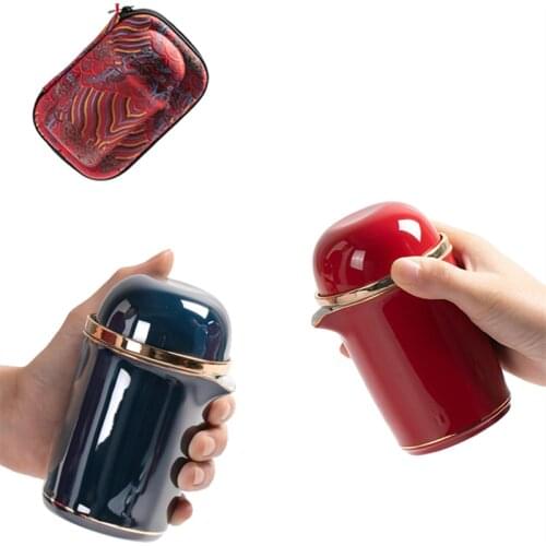 One pot + one infuser cup + four tea cups + one portable bag car travel tea set Chinese porcelain office cup with lid on sales